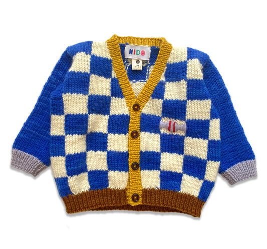 chess baby cardigan in merino wool